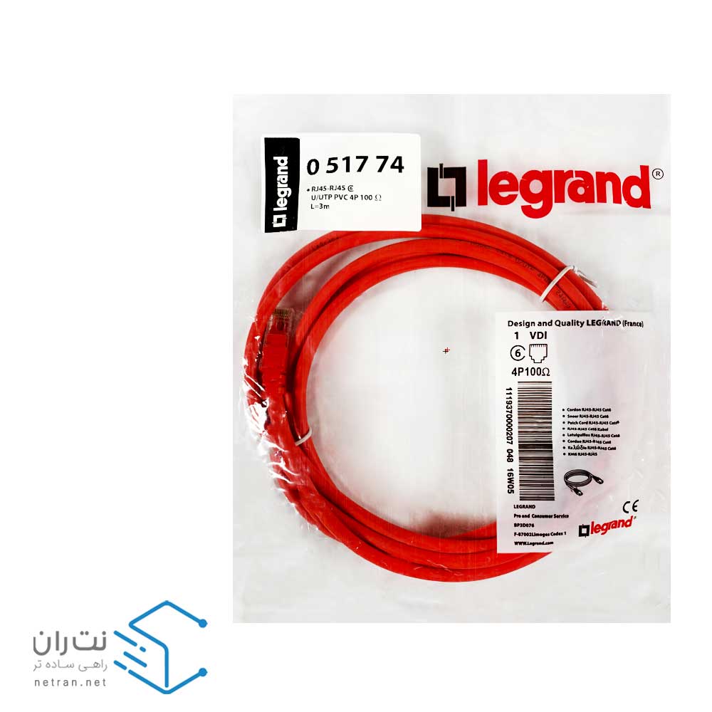 پچ کورد لگراند (کابل لن) Cat6 UTP روکش PVC قرمز 3 متری-4
